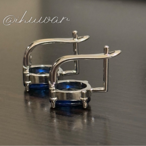 Oval Blue Diamond  925 Sterling Sliver earrings - Picture 6 of 12